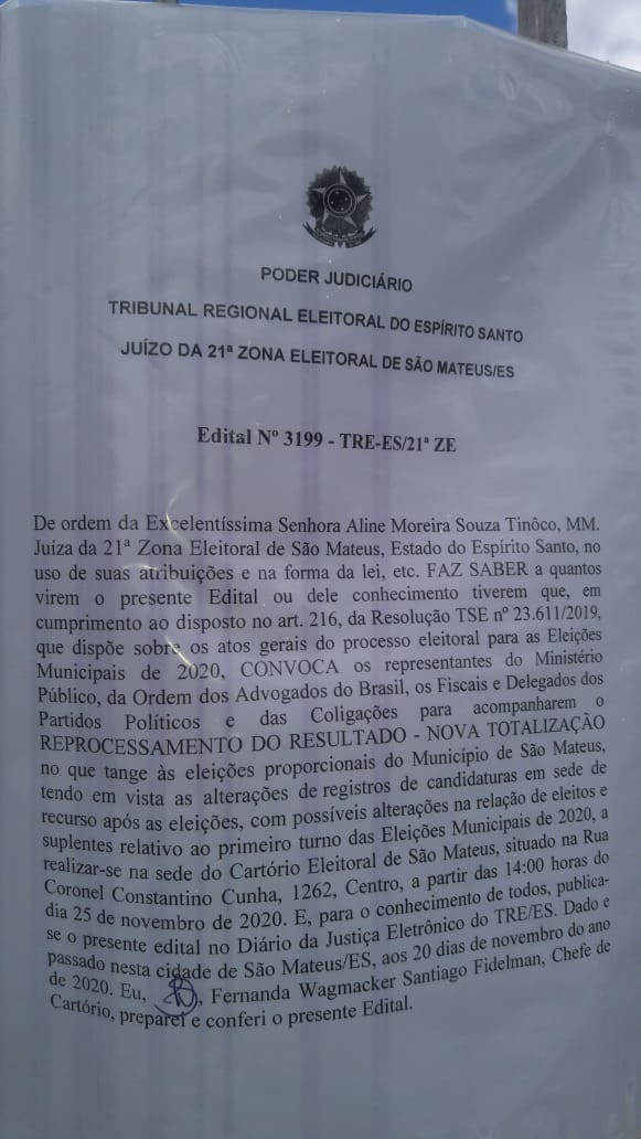 Grupo Político de Carlinhos Lírio entra na Justiça pedindo recontagem dos votos e anulação das eleições em São Mateus