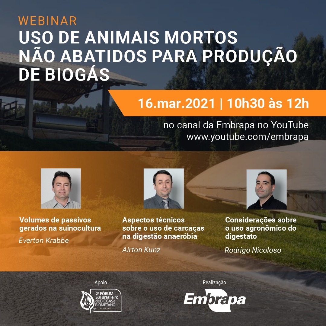 Embrapa realiza webinar sobre o uso de animais mortos para produção de biogás